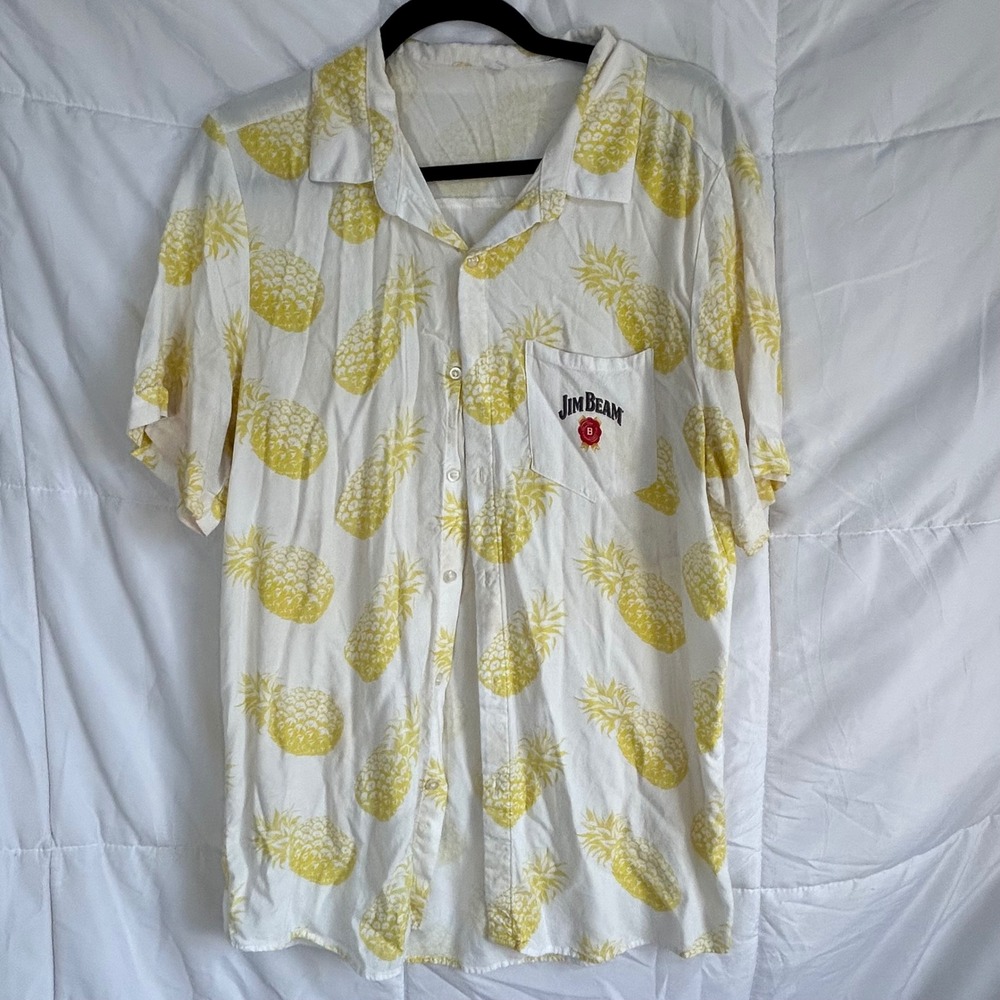 Jim Beam Pineapple‎ Hawaiian Shirt Mens Large Short Sleeve Button Up Aloha